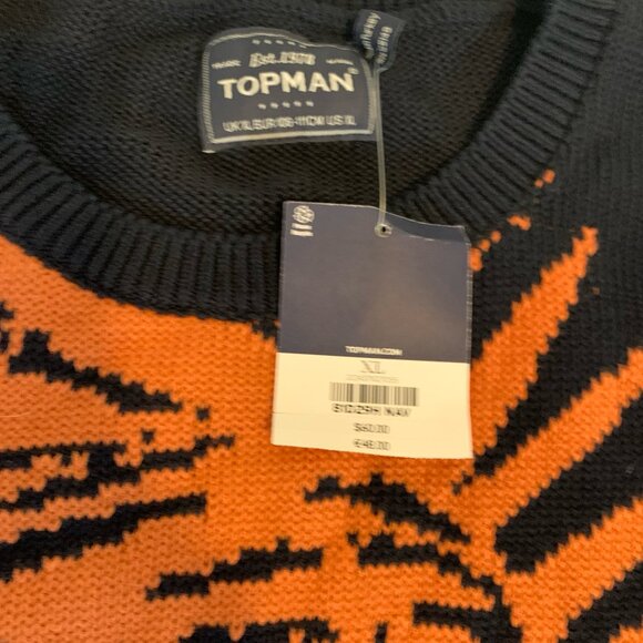 Topman Sweater Navy Orange Tiger Mens Size XL NWT - Picture 4 of 6